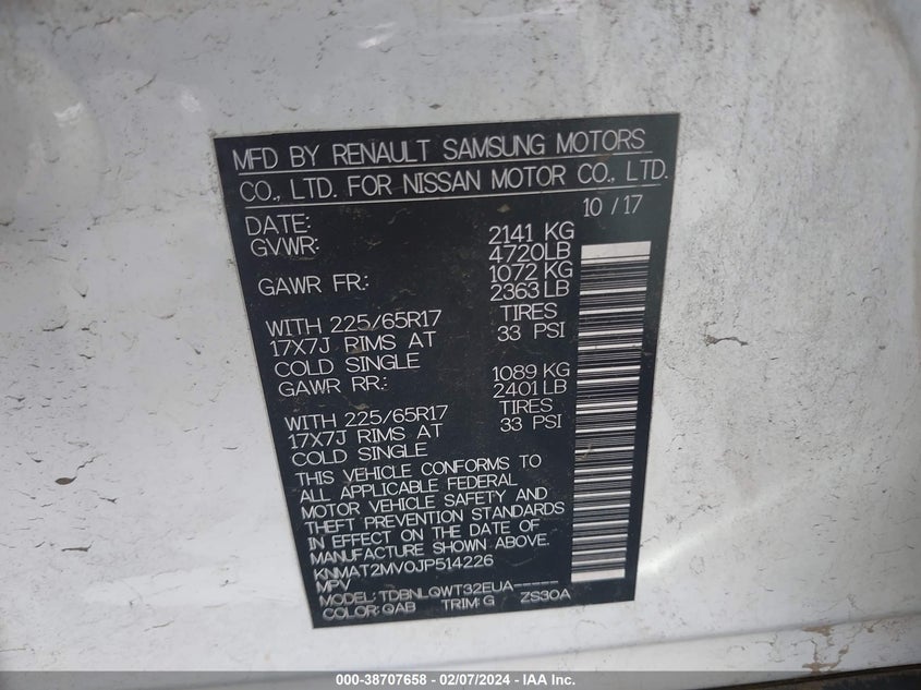 2018 NISSAN ROGUE SV - KNMAT2MV0JP514226