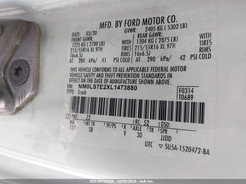 2020 FORD TRANSIT CONNECT XL - NM0LS7E2XL1473880