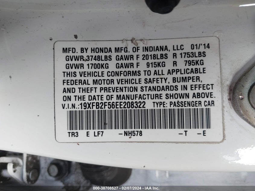 2014 HONDA CIVIC LX - 19XFB2F56EE208322