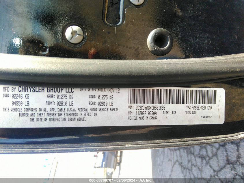 2013 Dodge Challenger Sxt VIN: 2C3CDYAGXDH581685 Lot: 38708707