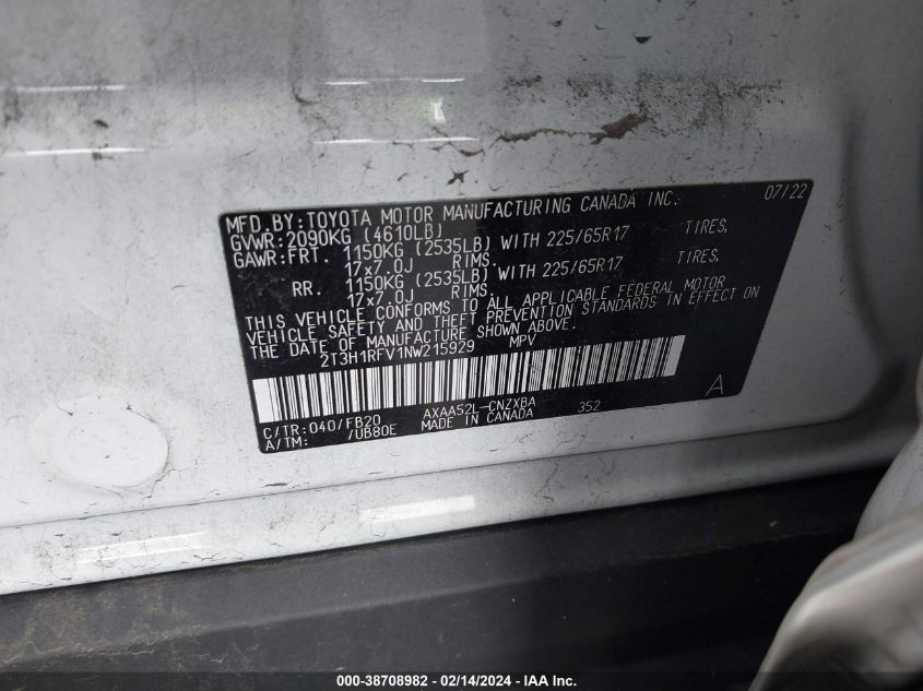 2022 TOYOTA RAV4 LE - 2T3H1RFV1NW215929