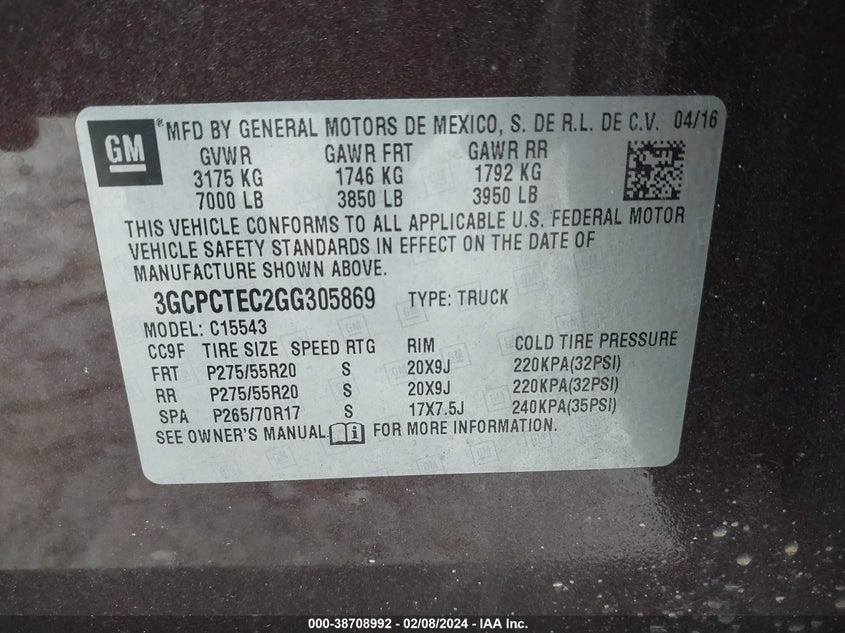 2016 CHEVROLET SILVERADO 1500 HIGH COUNTRY - 3GCPCTEC2GG305869