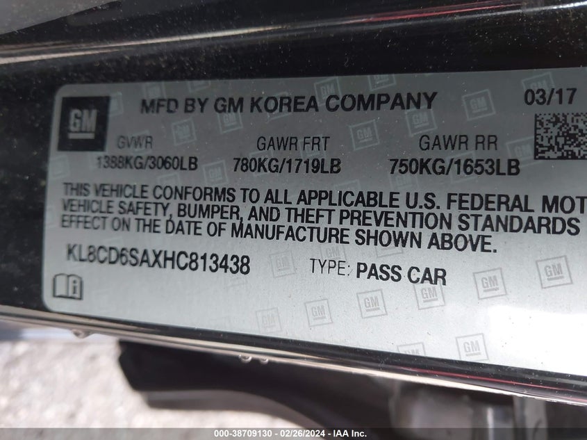 2017 CHEVROLET SPARK 1LT CVT - KL8CD6SAXHC813438