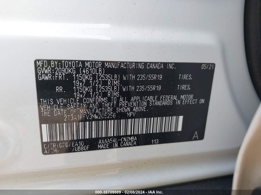 2021 TOYOTA RAV4 XLE PREMIUM - 2T3A1RFV3MW205256