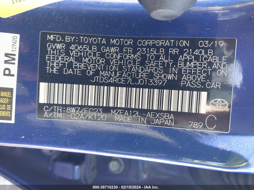2020 TOYOTA COROLLA SE - JTDS4RCE7LJ013397
