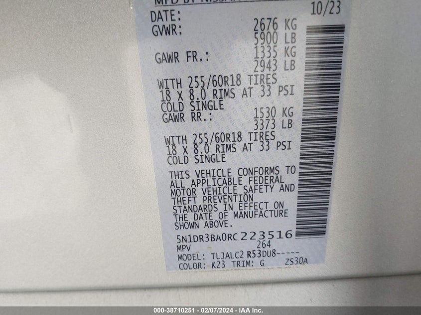 2024 NISSAN PATHFINDER SV FWD - 5N1DR3BA0RC223516