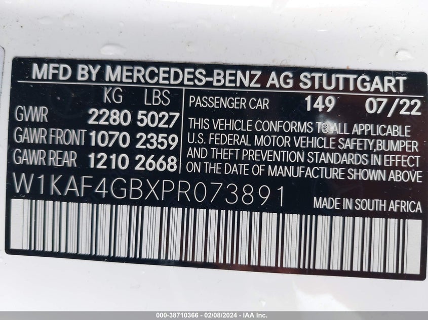 2023 MERCEDES-BENZ C VIN: W1KAF4GBXPR073891