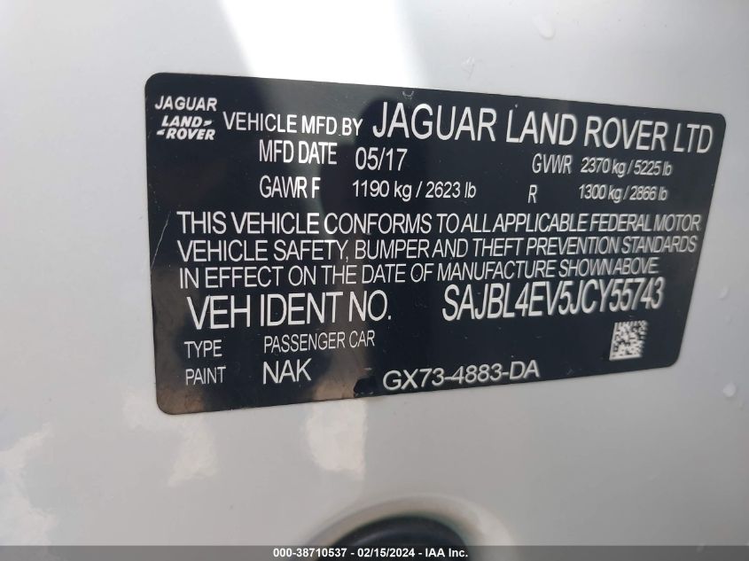 2018 Jaguar Xf 35T R-Sport VIN: SAJBL4EV5JCY55743 Lot: 38710537