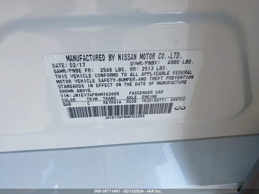 2017 INFINITI Q50 PREMIUM/SPORT/SE - JN1EV7AP8HM742665