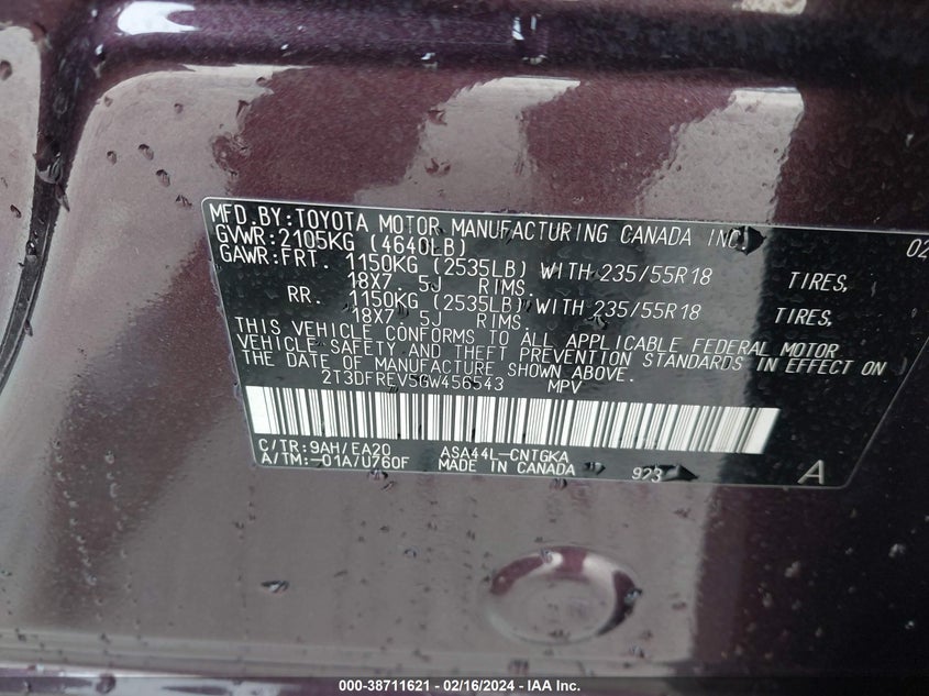 2016 TOYOTA RAV4 LIMITED - 2T3DFREV5GW456543