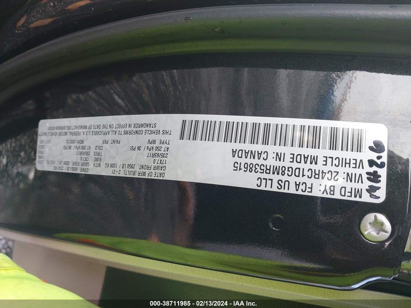 VIN 2C4RC1DG8MR538615 2021 CHRYSLER VOYAGER LXI