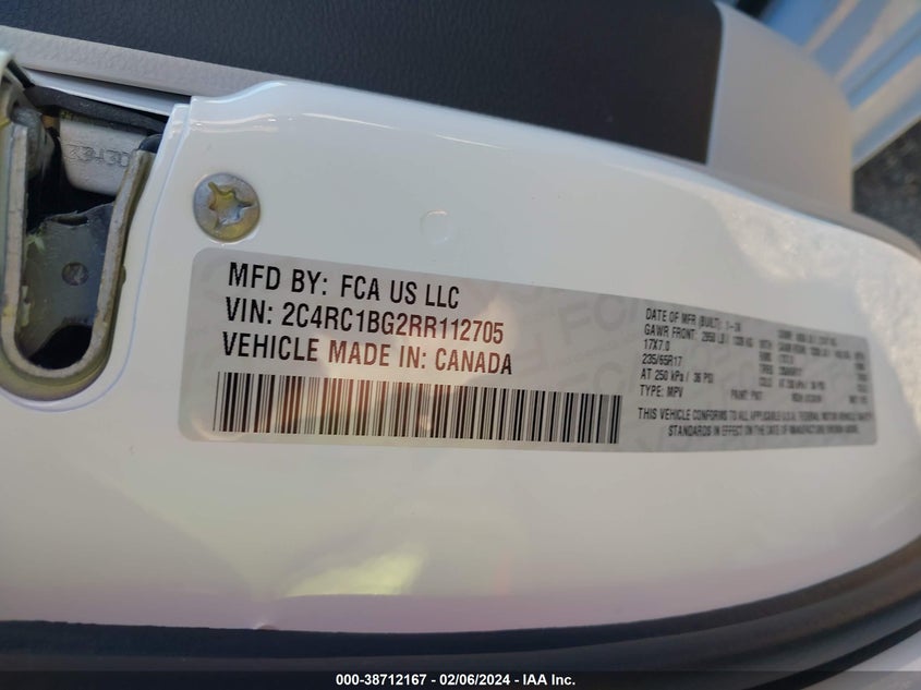 VIN 2C4RC1BG2RR112705 2024 CHRYSLER PACIFICA TOURING L
