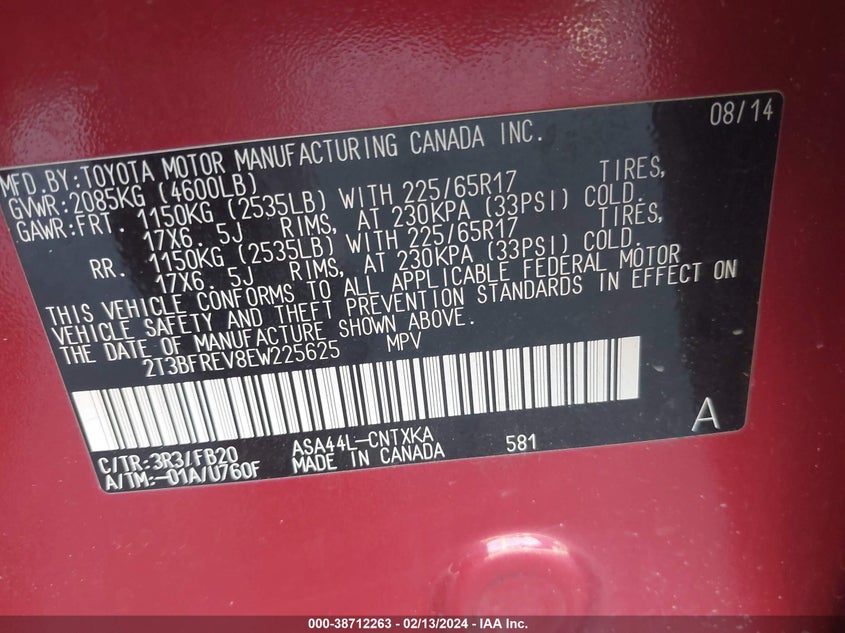 2014 TOYOTA RAV4 LE - 2T3BFREV8EW225625