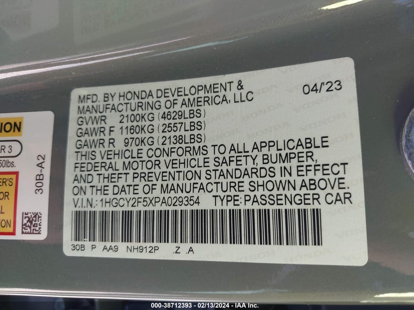 2023 HONDA ACCORD HYBRID SPORT - 1HGCY2F5XPA029354