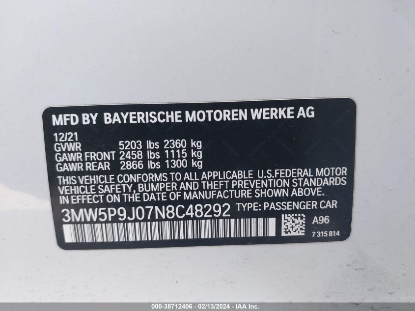 VIN 3MW5P9J07N8C48292 2022 BMW 3 SERIES no.9