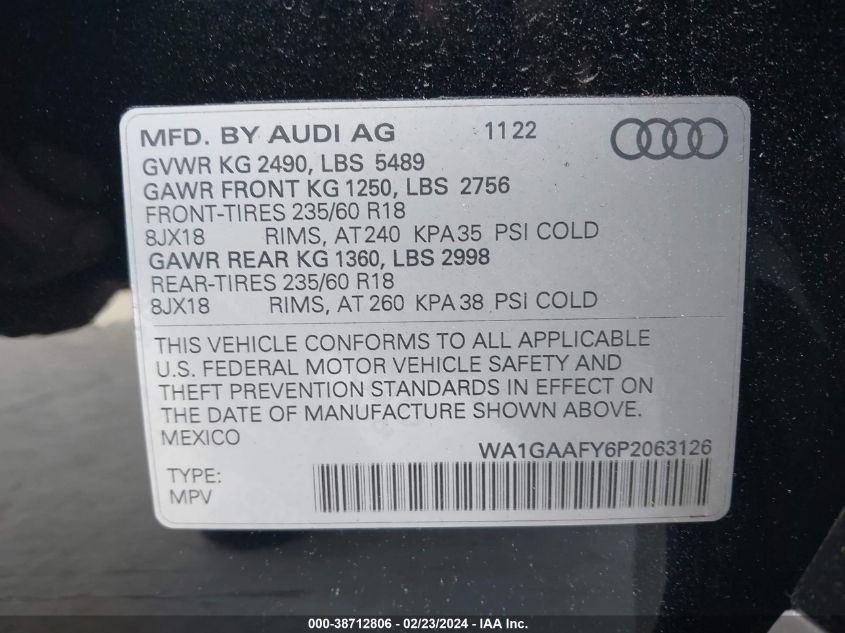 WA1GAAFY6P2063126 2023 Audi Q5 Premium 45 Tfsi S Line Quattro