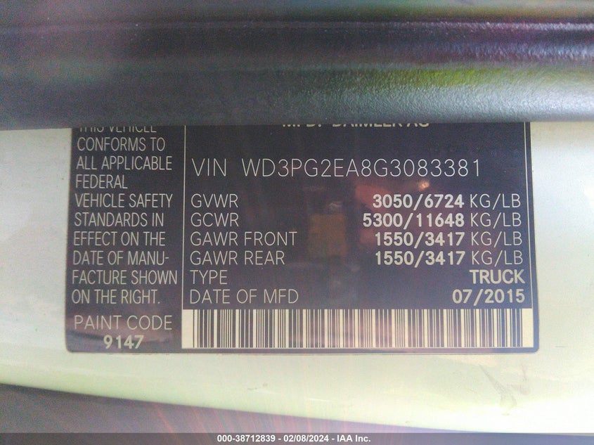 2016 MERCEDES-BENZ METRIS - WD3PG2EA8G3083381