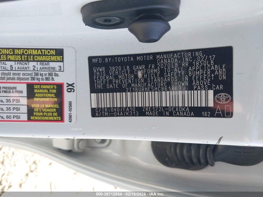 2017 TOYOTA COROLLA L/LE/XLE/SE/XSE - 2T1BURHE5HC861869