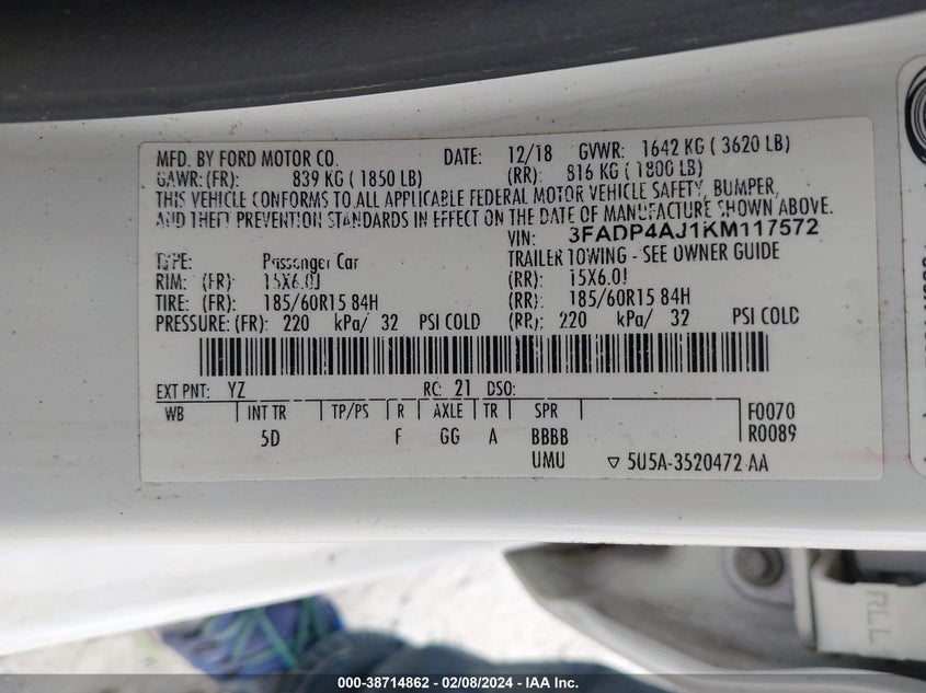 2019 FORD FIESTA S - 3FADP4AJ1KM117572