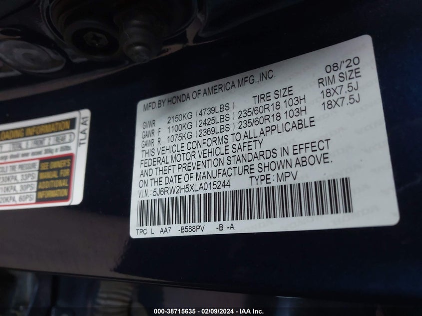 2020 HONDA CR-V EX - 5J6RW2H5XLA015244