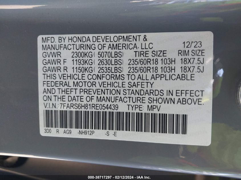 2024 Honda Cr-V Hybrid Sport-L VIN: 7FARS6H81RE054439 Lot: 38717297