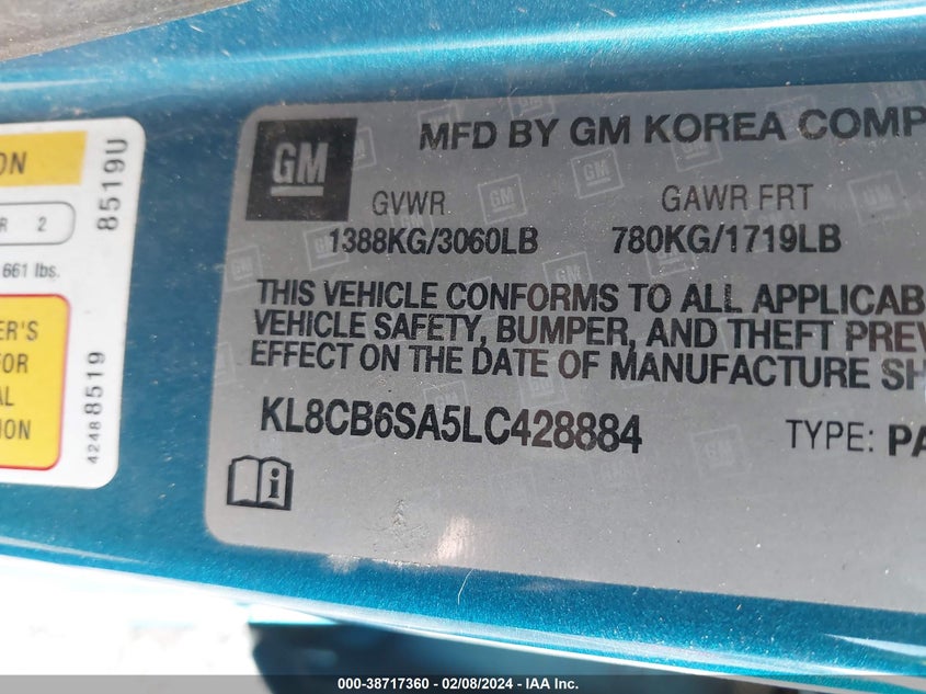 VIN KL8CB6SA5LC428884 2020 CHEVROLET SPARK LS