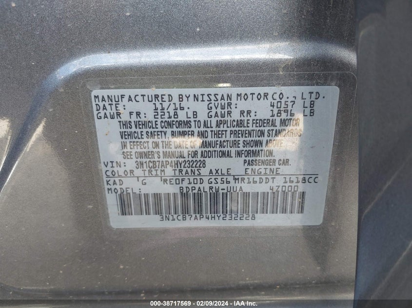 VIN 3N1CB7AP4HY232228 2017 NISSAN SENTRA SR TURBO
