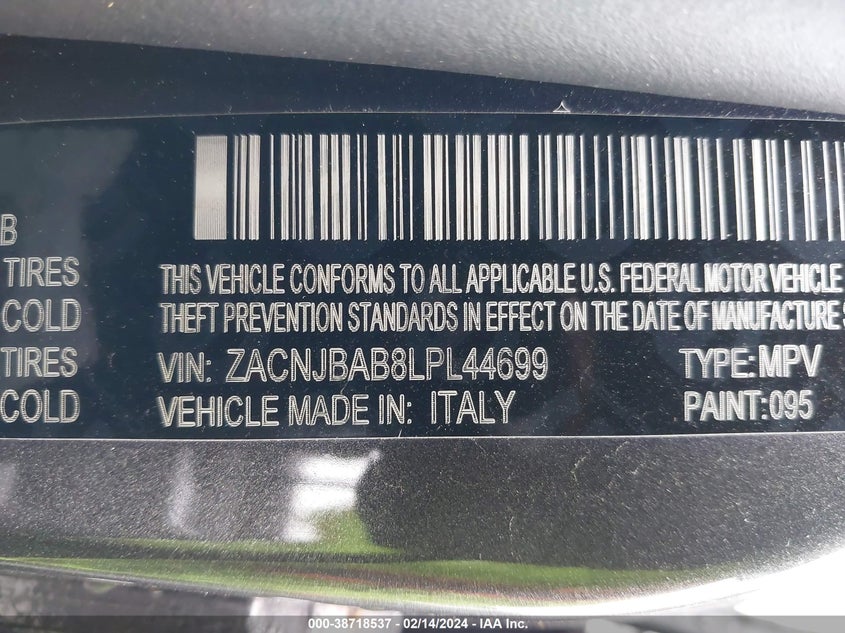 VIN ZACNJBAB8LPL44699 2020 JEEP RENEGADE SPORT