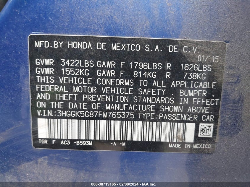 2015 HONDA FIT EX - 3HGGK5G87FM765375