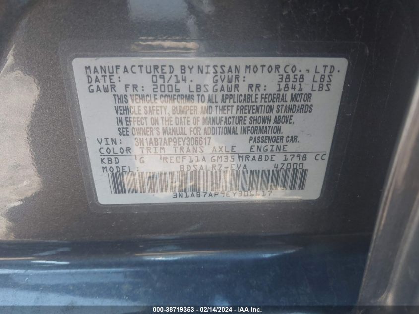 3N1AB7AP9EY306617 2014 Nissan Sentra Sr
