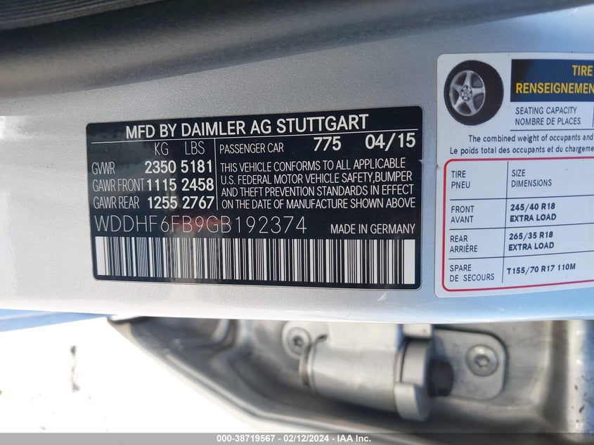 2016 MERCEDES-BENZ E 400 - WDDHF6FB9GB192374