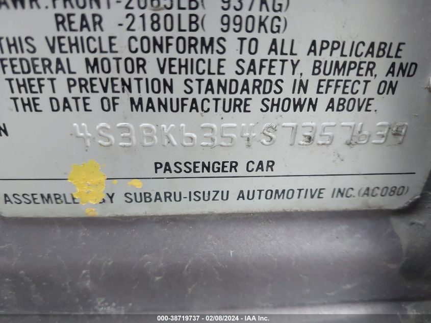 1995 Subaru Legacy L/Outback VIN: 4S3BK6354S7357639 Lot: 38719737