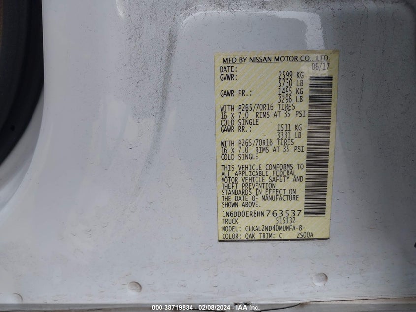 2017 NISSAN FRONTIER SV - 1N6DD0ER8HN763537