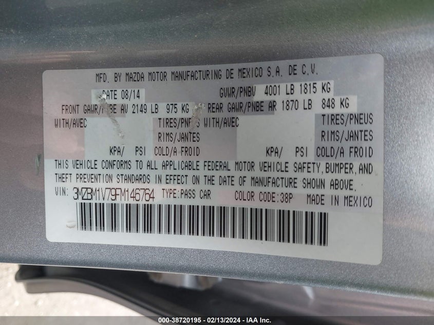 2015 MAZDA MAZDA3 I TOURING - 3MZBM1V79FM146764