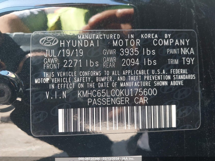 VIN KMHC65LC0KU175600 2019 HYUNDAI IONIQ HYBRID BLUE