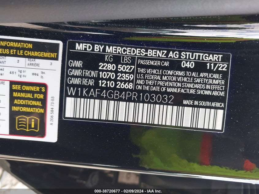 VIN W1KAF4GB4PR103032 2023 MERCEDES-BENZ C 300 300