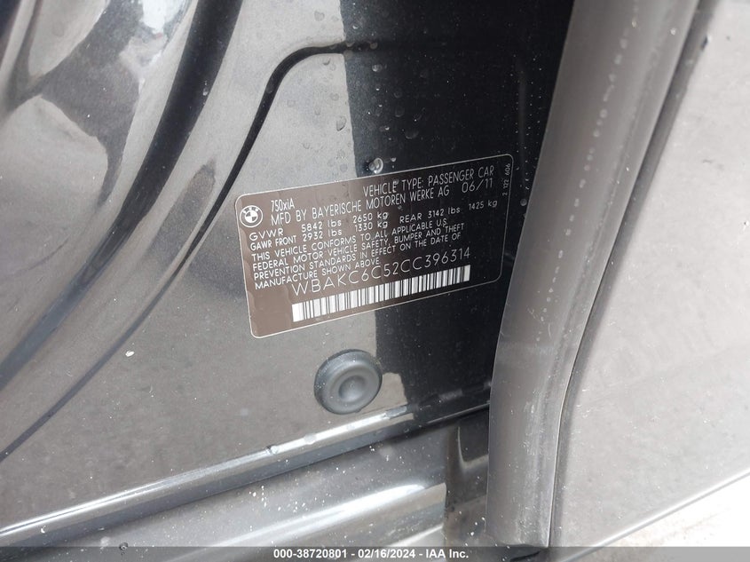 WBAKC6C52CC396314 2012 BMW 7ER photo no. 9