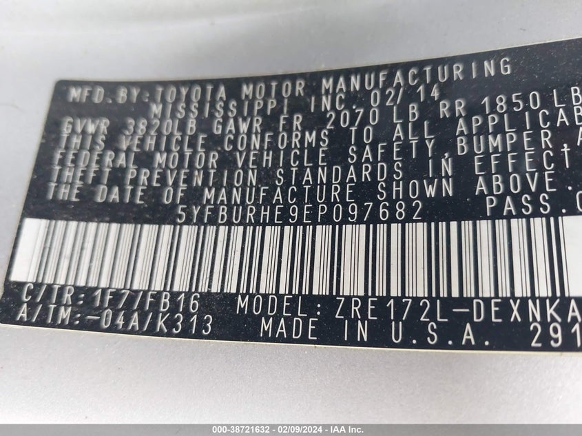 2014 TOYOTA COROLLA LE - 5YFBURHE9EP097682