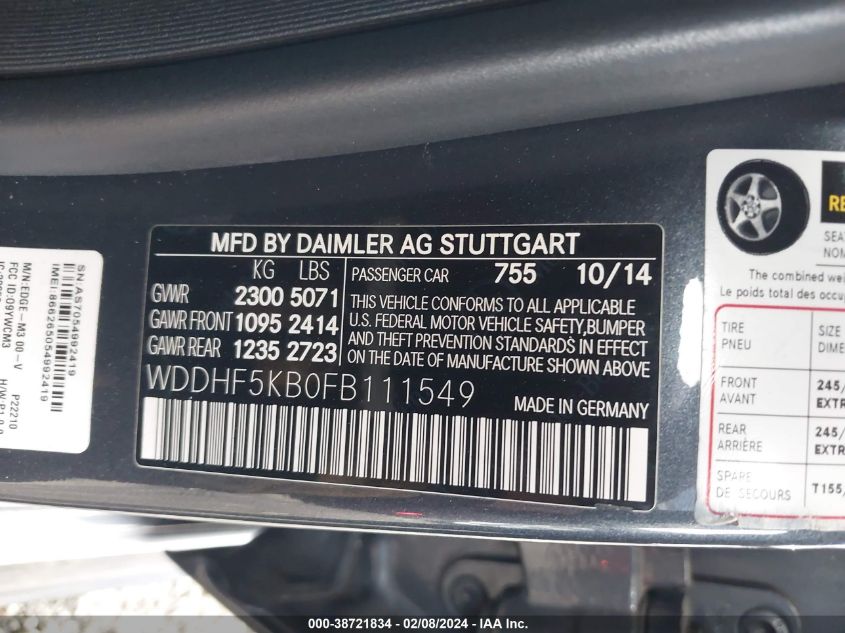 WDDHF5KB0FB111549 2015 Mercedes-Benz E 350