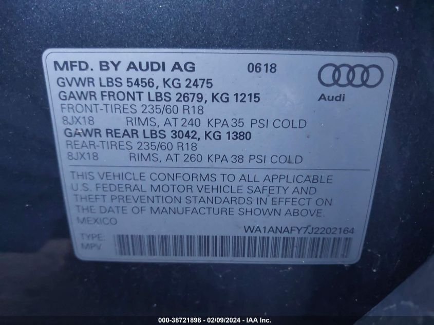 WA1ANAFY7J2202164 2018 AUDI Q5, photo no. 9