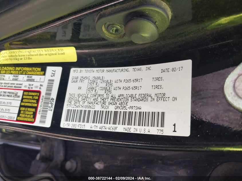 VIN 5TFCZ5AN7HX080622 2017 TOYOTA TACOMA TRD SPORT