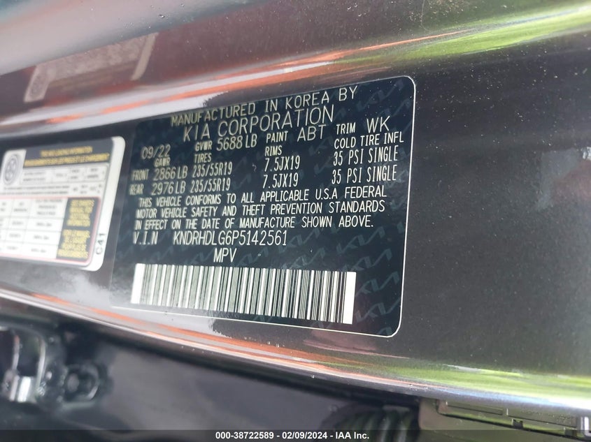 VIN KNDRHDLG6P5142561 2023 KIA SORENTO HYBRID EX