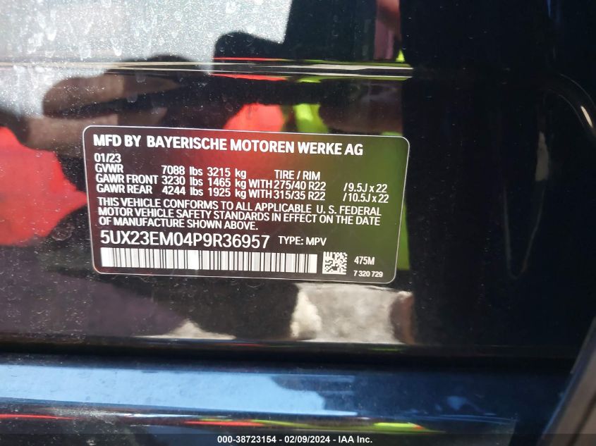 5UX23EM04P9R36957 2023 BMW X7 xDrive40I