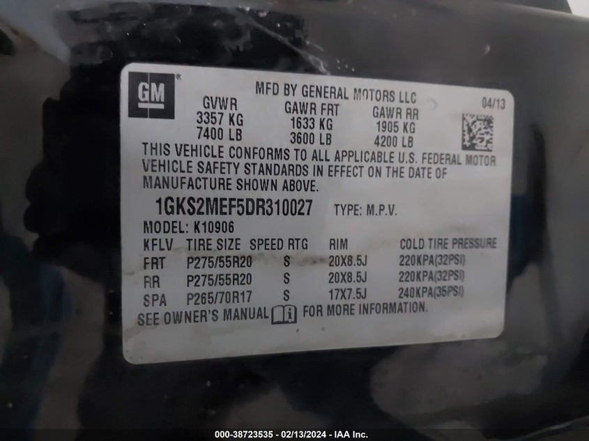 2013 GMC YUKON XL 1500 DENALI - 1GKS2MEF5DR310027