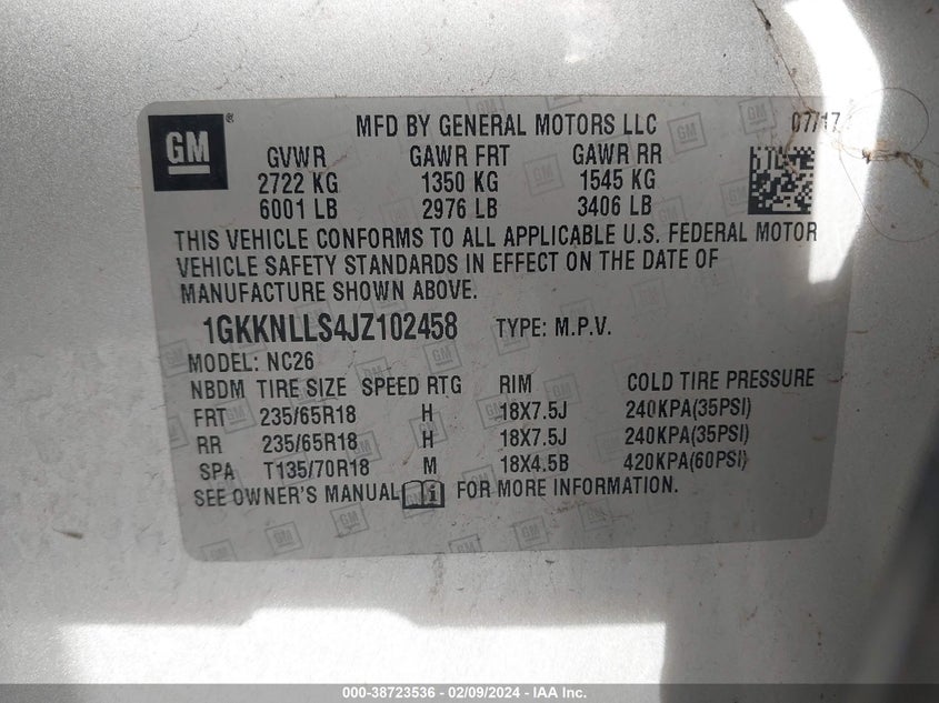 2018 GMC ACADIA SLE-2 - 1GKKNLLS4JZ102458