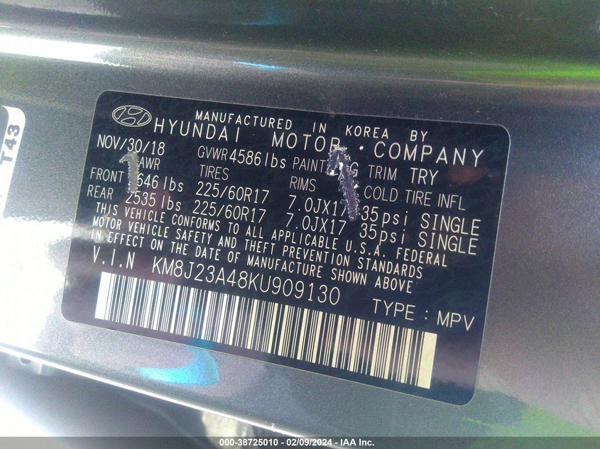 2019 HYUNDAI TUCSON SE - KM8J23A48KU909130