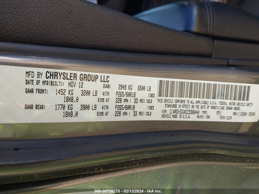 2013 DODGE DURANGO CREW - 1C4RDHDGXDC598040