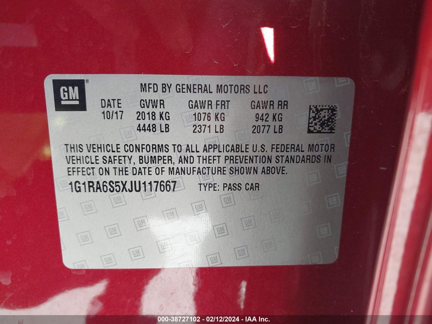 2018 CHEVROLET VOLT LT - 1G1RA6S5XJU117667