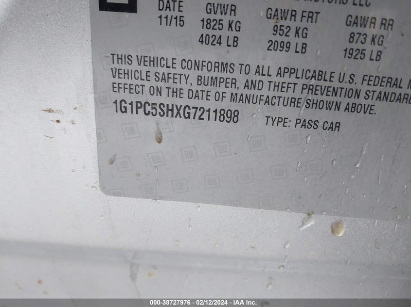 2016 CHEVROLET CRUZE LIMITED LS - 1G1PC5SHXG7211898