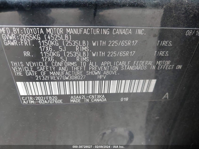 2016 TOYOTA RAV4 LE - 2T3ZFREV7GW308027